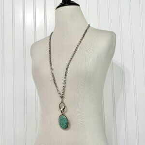 Premier Designs Cozumel Turquoise Necklace / Long Silver Chain Necklace
